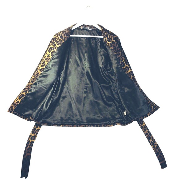 Trench Jacke Size M Pockets Belt Lined Animal Print Leopard A Line Old Money Mob - Picture 5 of 12